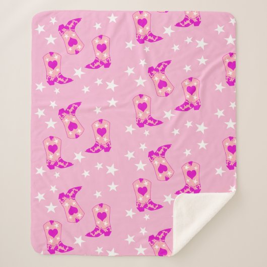 Modern Girly Pink Cowgirl Westerne Boots Stars Pin Sherpa Deken (Voorkant)
