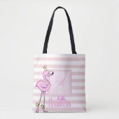 Modern Girly Pink Flamingo, Striped, Monogram Draagtas (Voorkant)