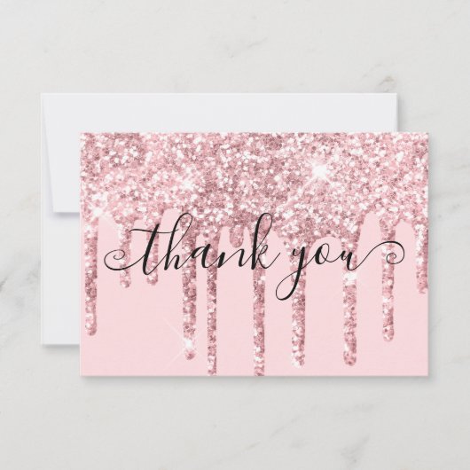 Modern Girly Pink Glitter Drippings Promo Code Bedankkaart (Voorkant)