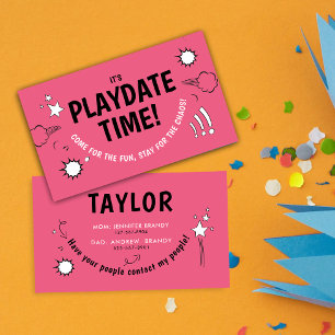 Modern Girly Pink Playdate Fun Doodle School End Visitekaartje