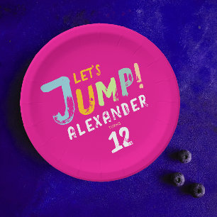 Modern Girly Pink Trampoline Jump Kind Bounce Part Papieren Bordje