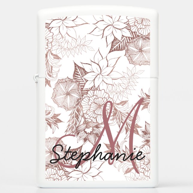 Modern Girly Roos Gold Floral Monogram (Voorkant)