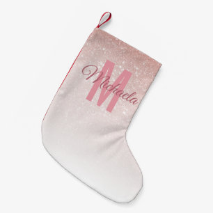 Modern Girly Roos Gold Glitter Pink Ombre Monogram Kleine Kerstsok