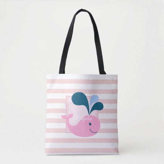 Modern Girly Striped, Cartoon Whale - Persoonlijk Draagtas (Voorkant)
