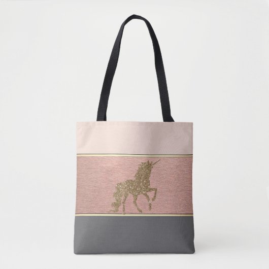 Modern Girly Striped, Gold Glitter Unicorn Draagtas (Voorkant)
