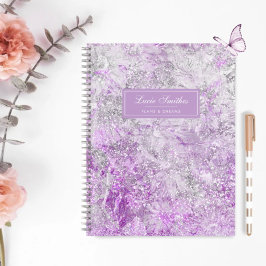 Modern Girly Stylish Chic Paarse Glitter Monogram Notitieboek