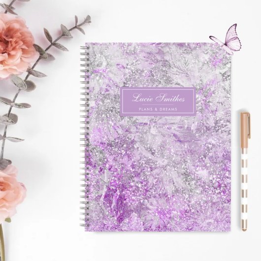 Modern Girly Stylish Chic Paarse Glitter Monogram Notitieboek