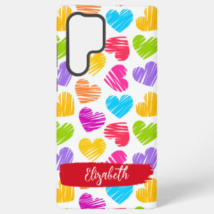 Modern Girly Vibrant Doodled Hearts Patroon Naam Samsung Galaxy Hoesje