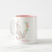 Modern Girly Waterverf Floral Bunny Rabbit Tweekleurige Koffiemok (Voorkant links)