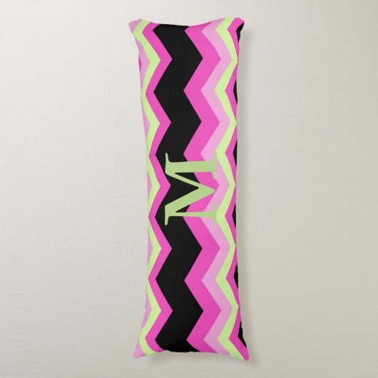 Modern Girly Zigzag Patroon Zwart Fuchsia Chevron Lichaamskussen (Voorkant Verticaal)