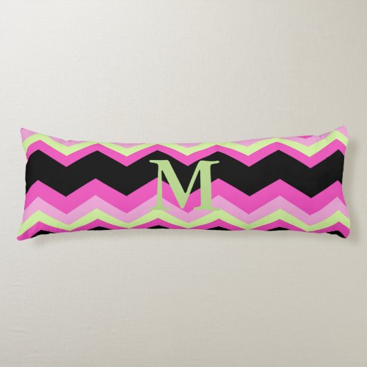 Modern Girly Zigzag Patroon Zwart Fuchsia Chevron Lichaamskussen (Voorkant)