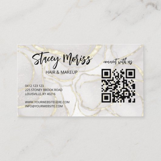 Modern Glam Chic QR Code Gold Abstract Script Visitekaartje (Achterkant)