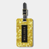 Modern Glam Gold Bokeh Glitter Zwart Accent Bagagelabel (Voorkant verticaal)