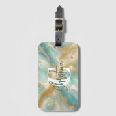 Modern Glam Luxe Aquamarijn Marmeren Gouden Glitte Bagagelabel (Voorkant (verticaal))