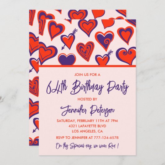 Modern Glam Red Pink Heart 64e verjaardag Kaart (Voorkant / Achterkant)