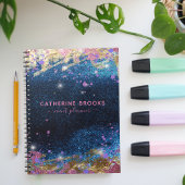 Modern Glam Stylish Blue Glitter Paint Splatter Notitieboek