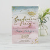 Modern Glam Waterverf & Gold Dot Graduation Party Kaart (Staand voorkant)
