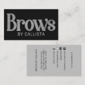 Modern Glam Zwart Zilver Glitter Brows Visitekaartje (Voorkant / Achterkant)