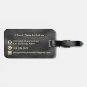 Modern glanzend zwart leder goud monogram reizen bagagelabel (Achterkant horizontaal)