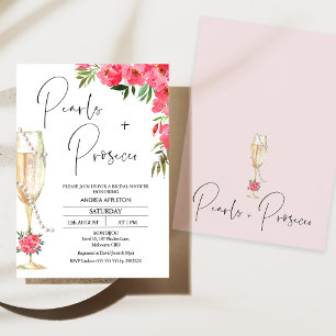 Modern Glass Peonies Pearls Prosecco Vrijgezellenf Kaart