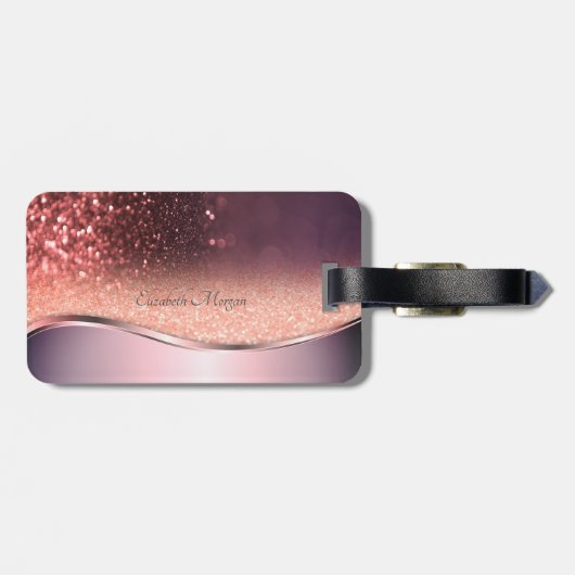 Modern Glitter Bokeh, Monogram Bagagelabel (Achterkant horizontaal)