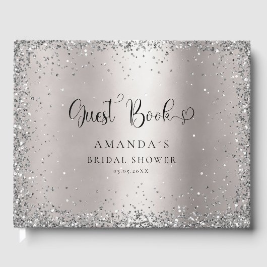 Modern, Glitter Bridal Shower Gastenboek (Voorkant)