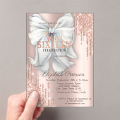Modern Glitter Drips Bow Rose Gold Sweet 16 Acryl Uitnodigingen (Insitu (Draagbaar))