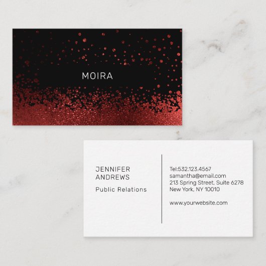 Modern Glitter Drop Rot Schwarz Visitekaartje (Voorkant / Achterkant)