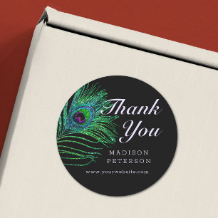 Modern Glitter Feather Boho Chic Bedankt Ronde Sticker