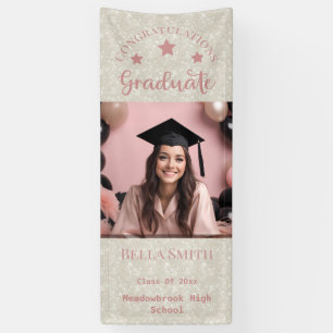 Modern Glitter Foto Afstuderen Dusty Pink Spandoek