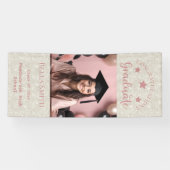 Modern Glitter Foto Afstuderen Dusty Pink Spandoek (Horizontaal)
