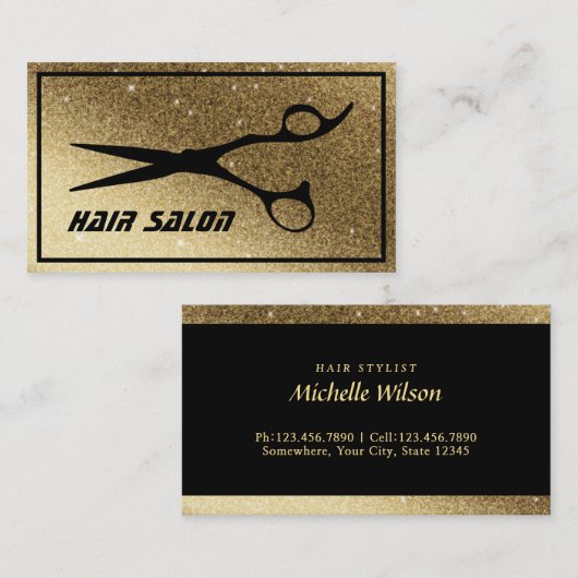 Modern Glitter Gold Background Hair Beauty Salon Visitekaartje (Voorkant / Achterkant)