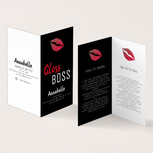 Modern Glitter Lip Gloss Boss Makeup Visitekaartjes (Binnen en buitenkant)