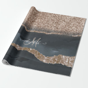 Modern Glitter Marble Monogram Cadeaupapier