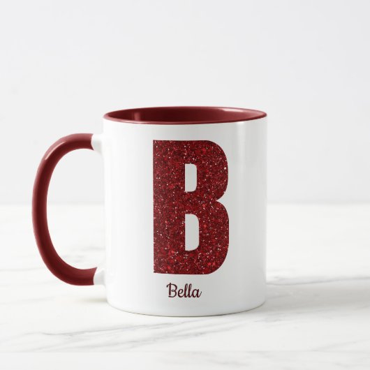 Modern Glitter Monogram B Mug with Name (Gauche)