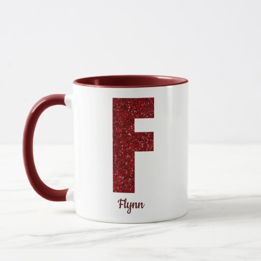 Modern Glitter Monogram F Mug with Name (Gauche)