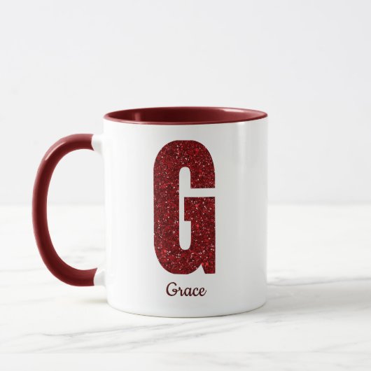 Modern Glitter Monogram G Mug with Name (Gauche)