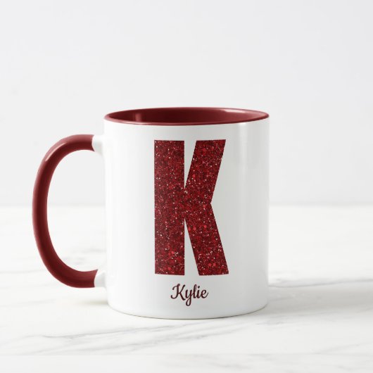 Modern Glitter Monogram K Mug with Name (Gauche)