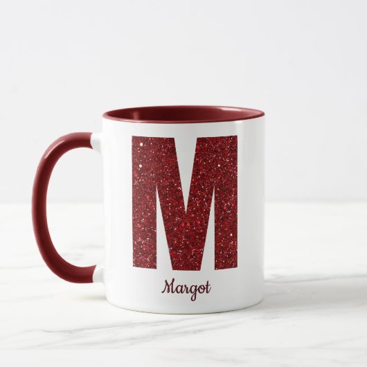 Modern Glitter Monogram M Mug with Name Mok (Links)