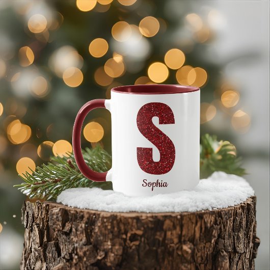 Modern Glitter Monogram S Mug with Name