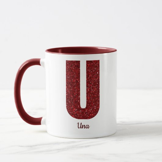 Modern Glitter Monogram U Mug with Name (Gauche)