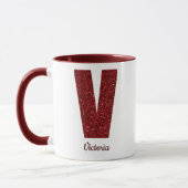Modern Glitter Monogram V Mug with Name (Gauche)