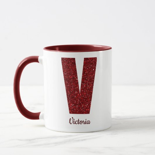 Modern Glitter Monogram V Mug with Name Mok (Links)