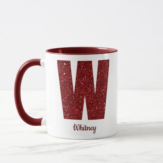 Modern Glitter Monogram W Mug with Name (Gauche)