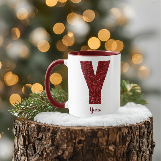 Modern Glitter Monogram Y Mug with Name