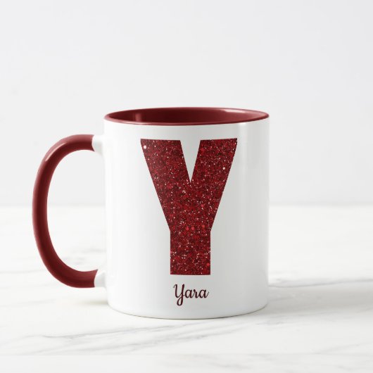 Modern Glitter Monogram Y Mug with Name (Gauche)