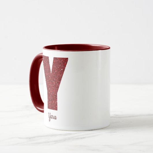 Modern Glitter Monogram Y Mug with Name (Devant gauche)