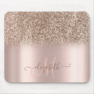 Modern Glitter Ombre Roos Gold Monogram Muismat