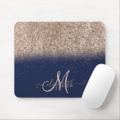 Modern Glitter Ombre Roos Gold Monogram Navy Blue Muismat (Met muis)