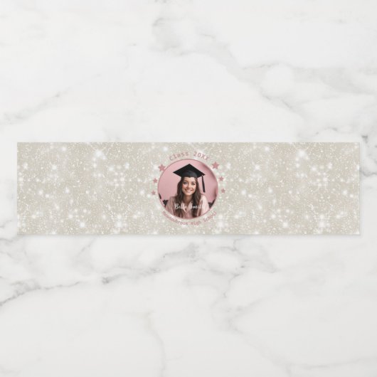 Modern Glitter Photo Afstuderen Waterfles Etiket (Enkel label)